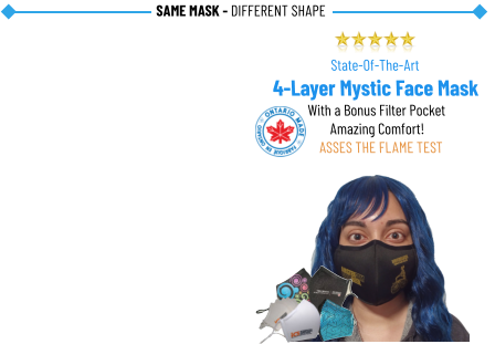 State-Of-The-Art4-Layer Mystic Face MaskWith a Bonus Filter PocketAmazing Comfort! PASSES THE FLAME TEST  SAME MASK - DIFFERENT SHAPE