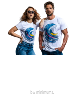 APPAREL PRINTING  All apparel is printed in-house — vapor, silk-screened, DTF, reflective, leather, silicone, 3D, and more. Some orders ship as fast as same business day. New embroidery service with low minimums.