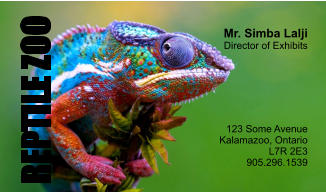 REPTILE ZOO Mr. Simba Lalji Director of Exhibits 123 Some Avenue Kalamazoo, Ontario L7R 2E3 905.296.1539