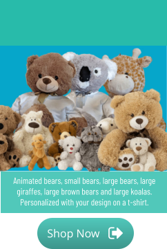 Shop Now Shop Now Animated bears, small bears, large bears, large giraffes, large brown bears and large koalas. Personalized with your design on a t-shirt.