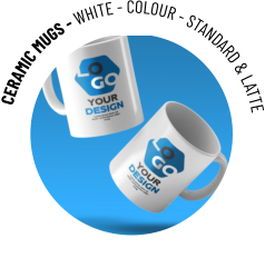 CERAMIC MUGS - WHITE - COLOUR - STANDARD & LATTE
